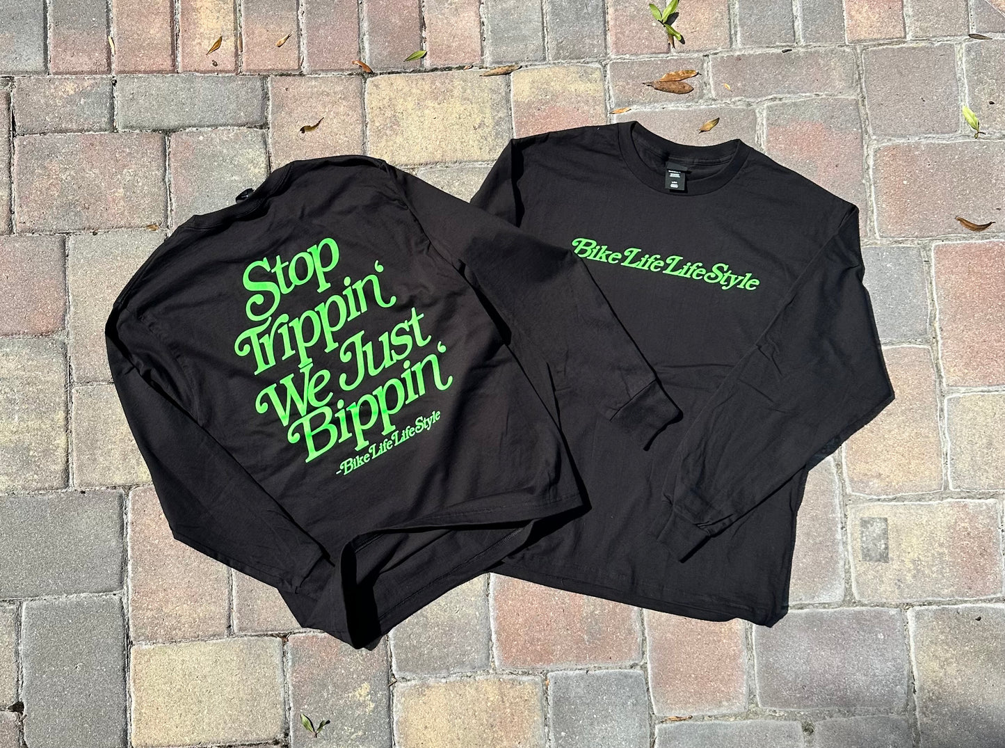 BLLS “Stop Trippin’ We Just Bippin’” - BLACK/ ELECTRIC GREEN (LONG SLEEVE)