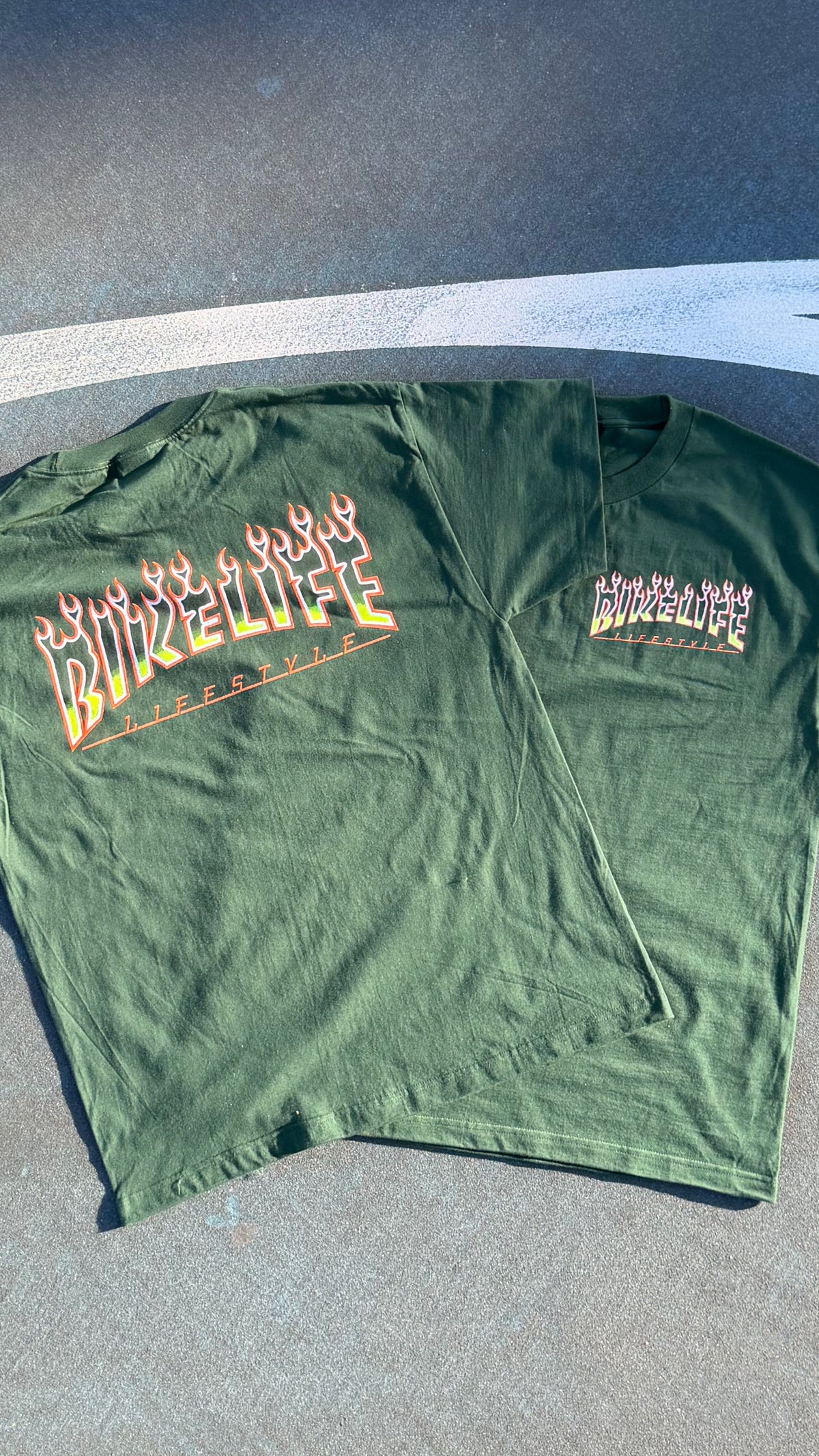 BLLS 🔥 “FLAME ‘EM UP” SHIRT (PINE GREEN/ ORANGE/ SAFETY YELLOW)