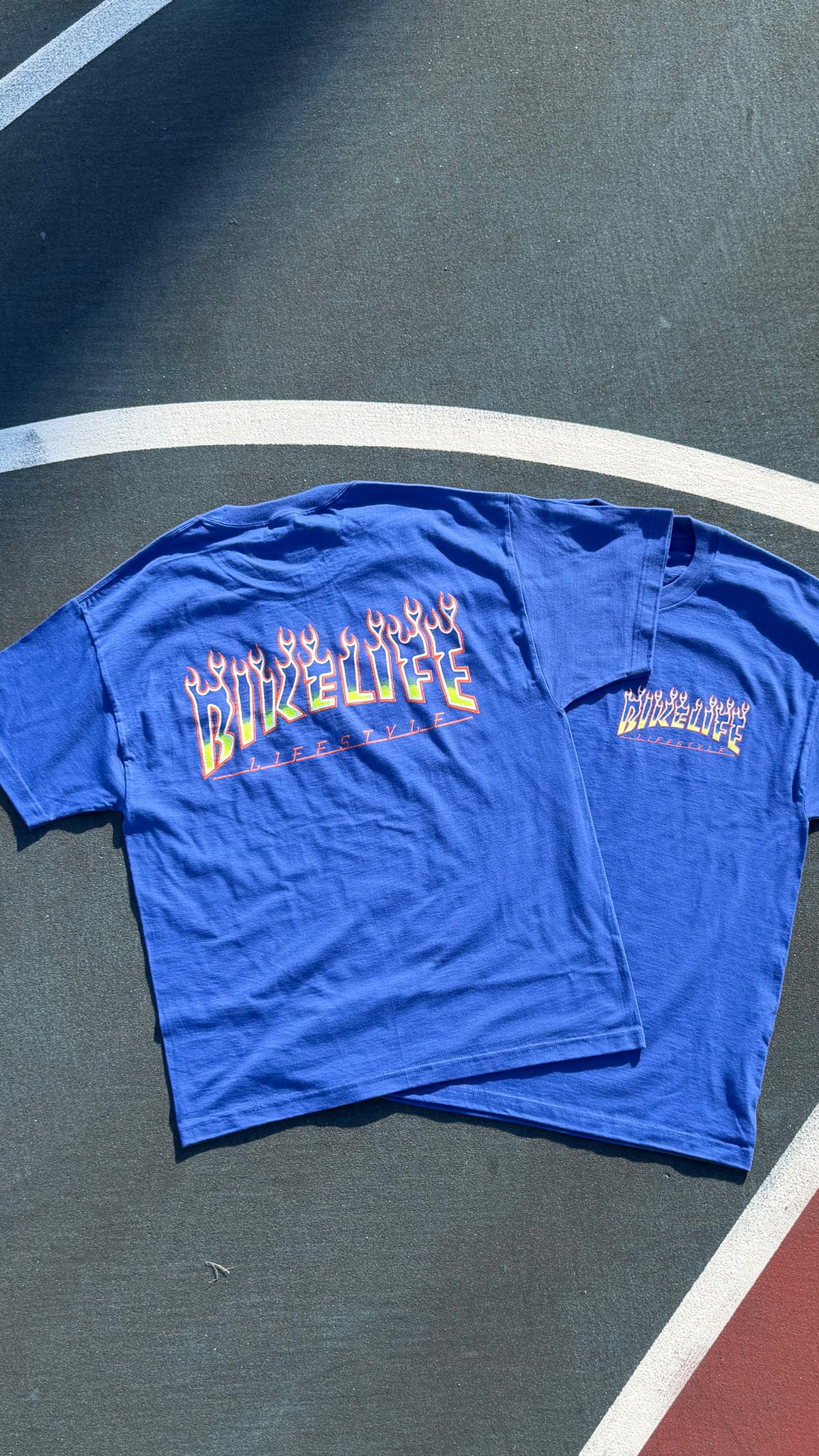 BLLS 🔥 “FLAME ‘EM UP” SHIRT (ROYAL/ ORANGE/ NEON YELLOW)