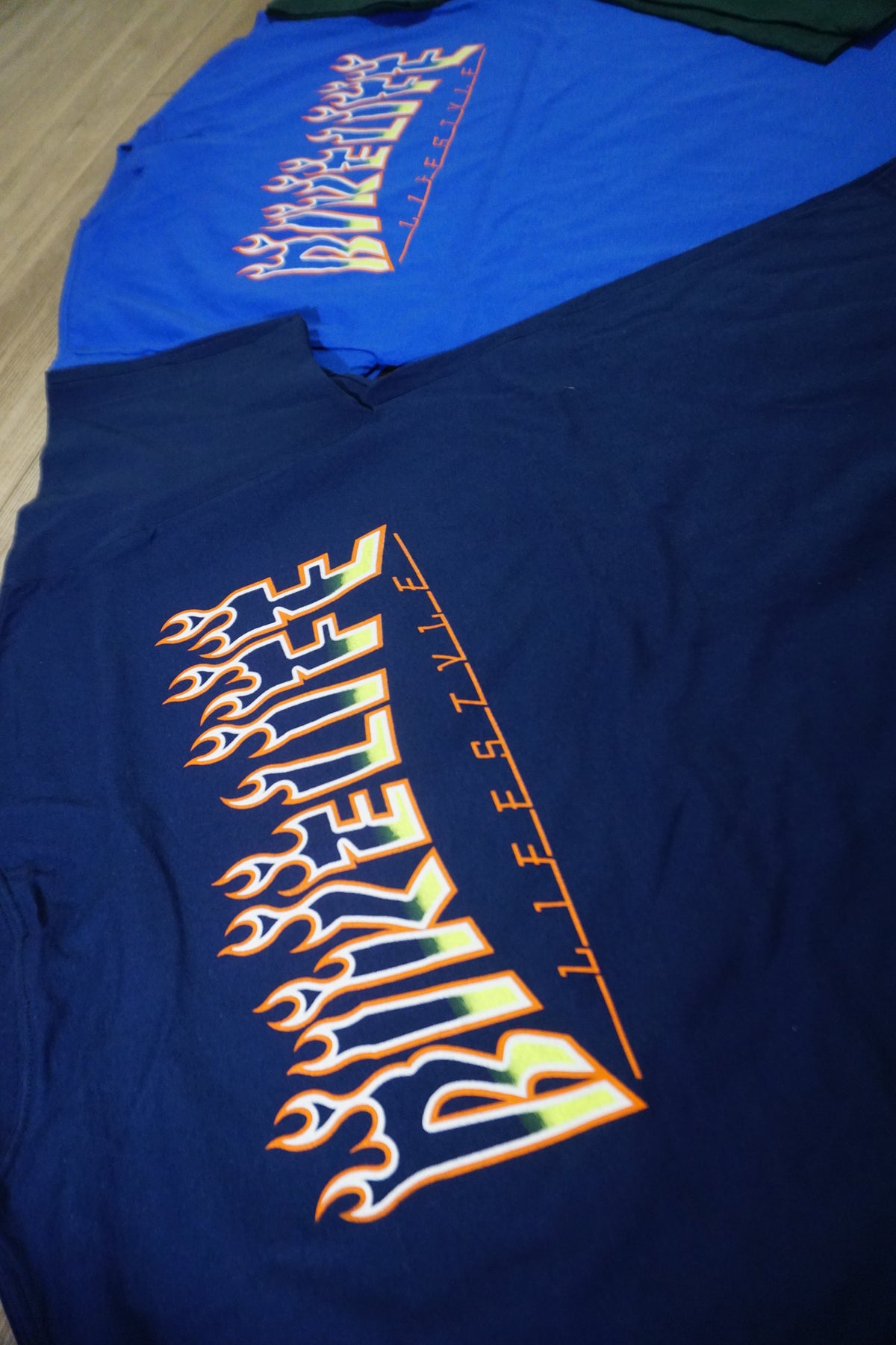 BLLS 🔥 “FLAME ‘EM UP” SHIRT (NAVY/ ORANGE/ SAFETY YELLOW)