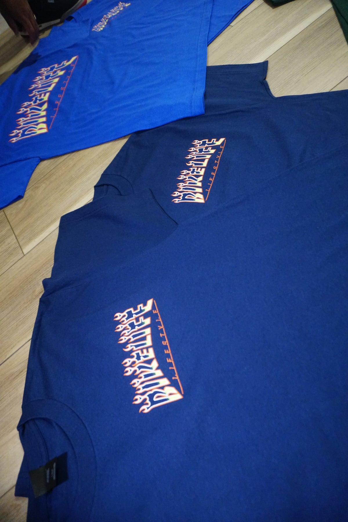 BLLS 🔥 “FLAME ‘EM UP” SHIRT (NAVY/ ORANGE/ SAFETY YELLOW)