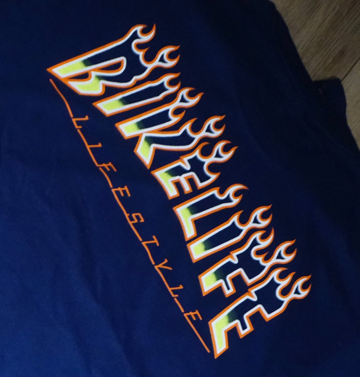 BLLS 🔥 “FLAME ‘EM UP” SHIRT (NAVY/ ORANGE/ SAFETY YELLOW)