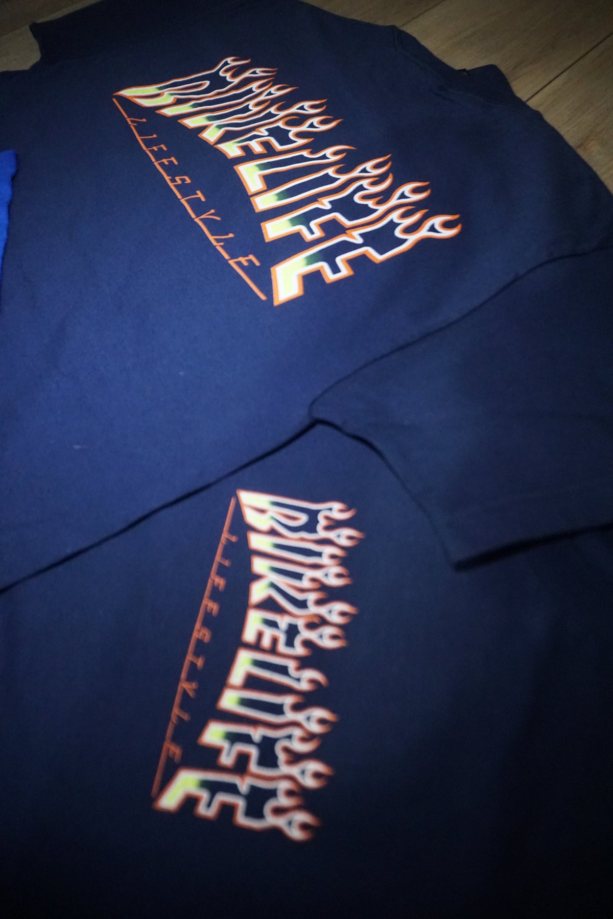 BLLS 🔥 “FLAME ‘EM UP” SHIRT (NAVY/ ORANGE/ SAFETY YELLOW)