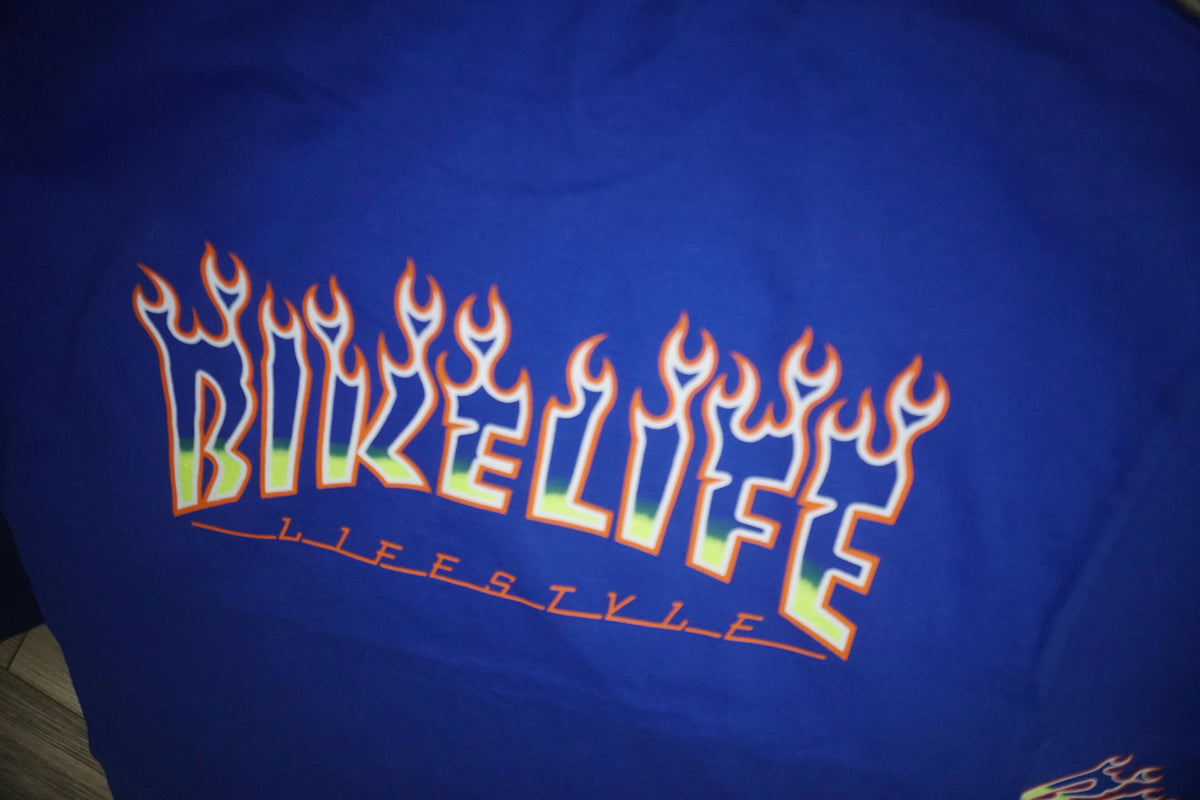 BLLS 🔥 “FLAME ‘EM UP” SHIRT (ROYAL/ ORANGE/ NEON YELLOW)